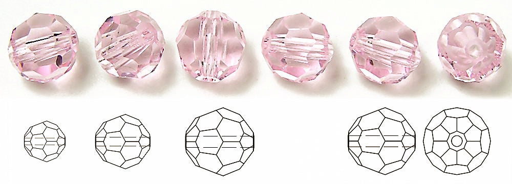 Light Rose Czech Machine Cut Round Crystal Beads pink crystals 4mm 6mm 8mm