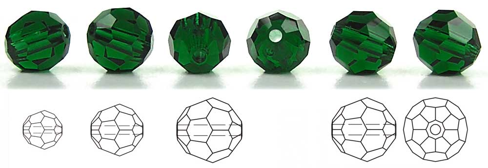 Medium Emerald, Czech Machine Cut Round Crystal Beads, 8mm