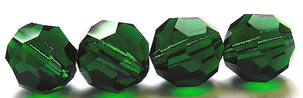Medium Emerald, Czech Machine Cut Round Crystal Beads, 8mm