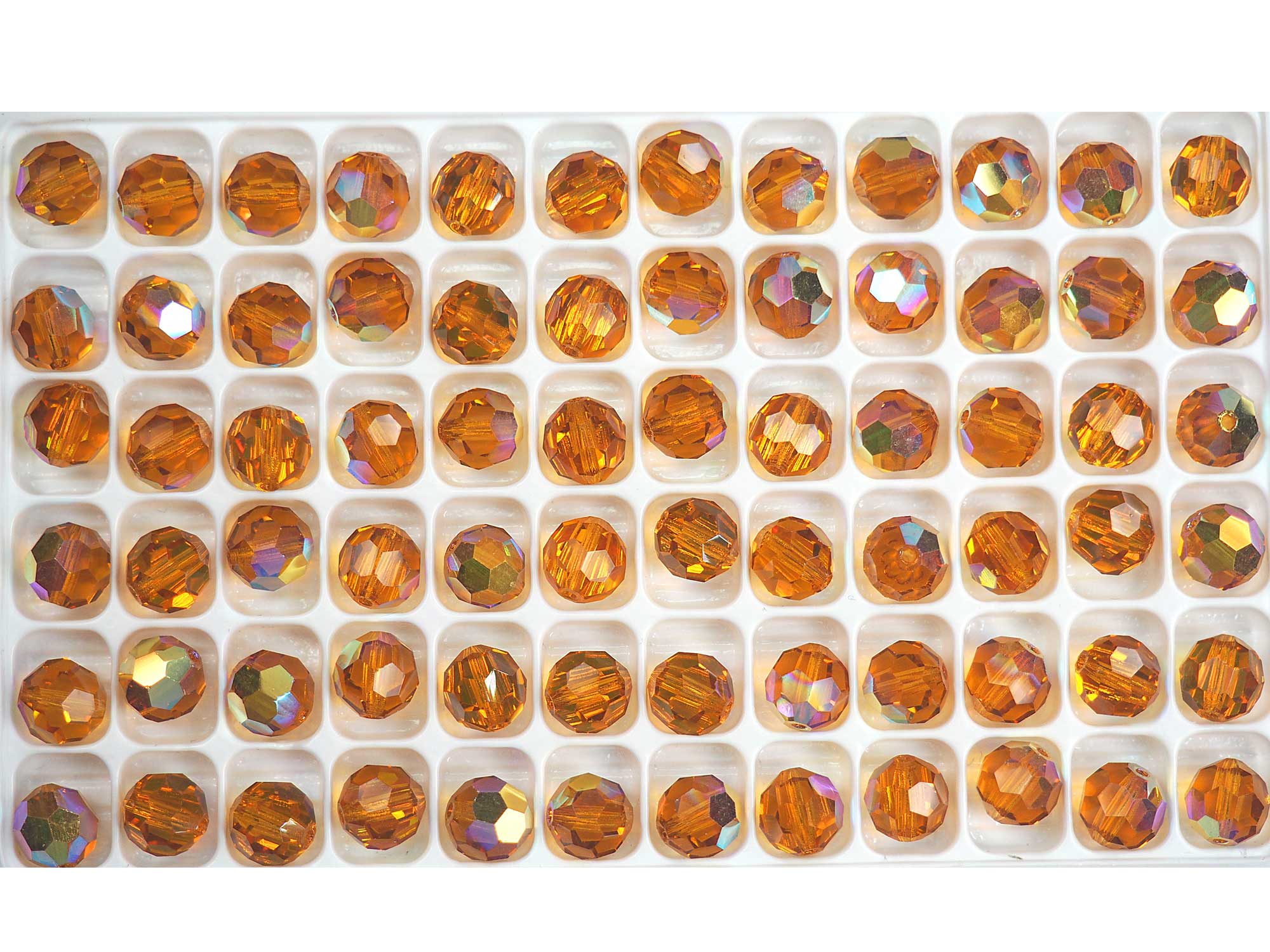 Topaz AB coated, Czech Machine Cut Round Crystal Beads, golden brown coated with Aurora Borealis, 8mm