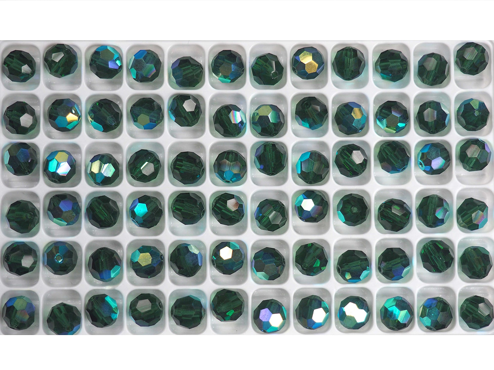 Turmaline AB coated, Czech Machine Cut Round Crystal Beads, dark blueish green coated with Aurora Borealis