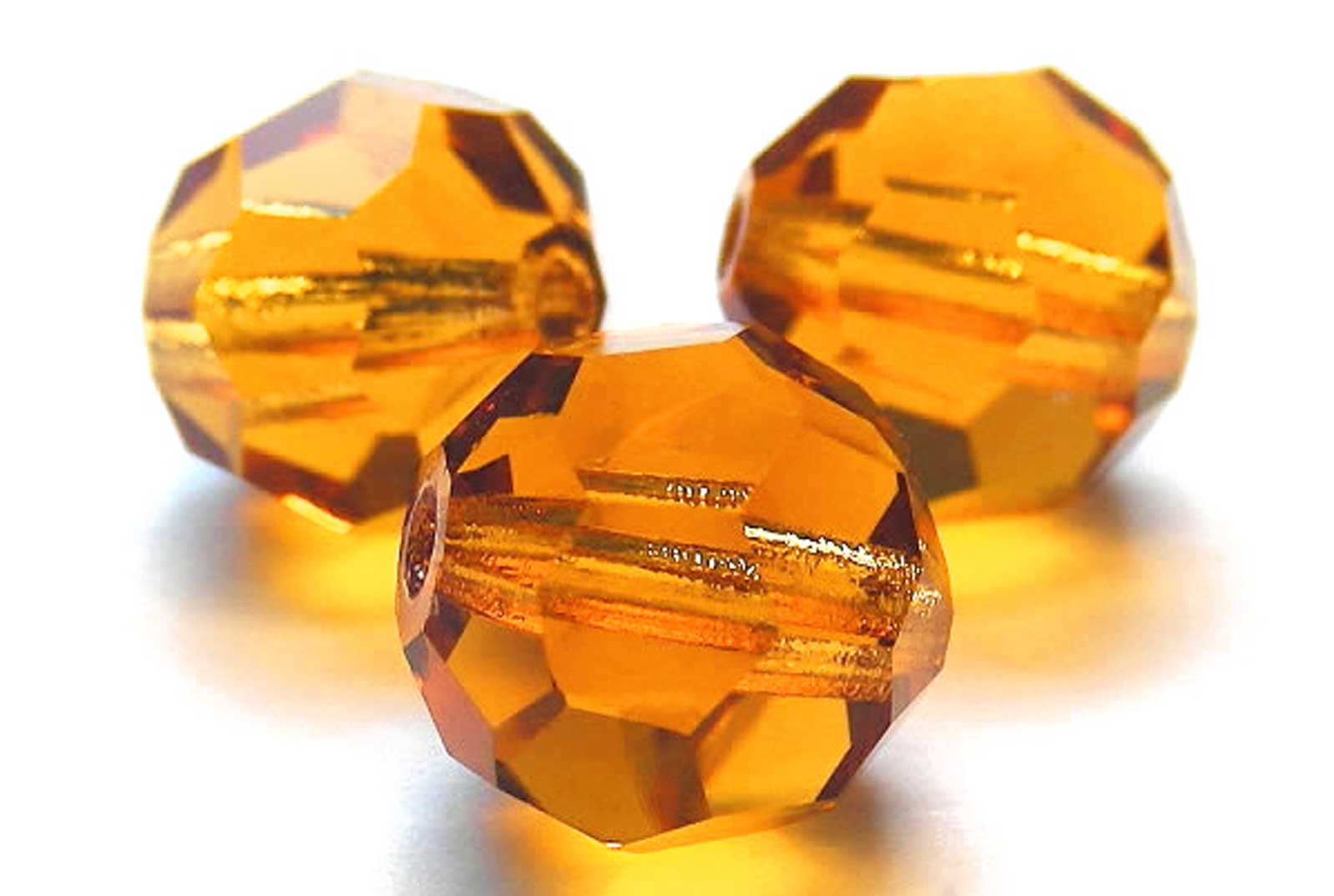 Topaz, Czech Machine Cut Round Crystal Beads, golden brown 6mm, 7mm, 8mm