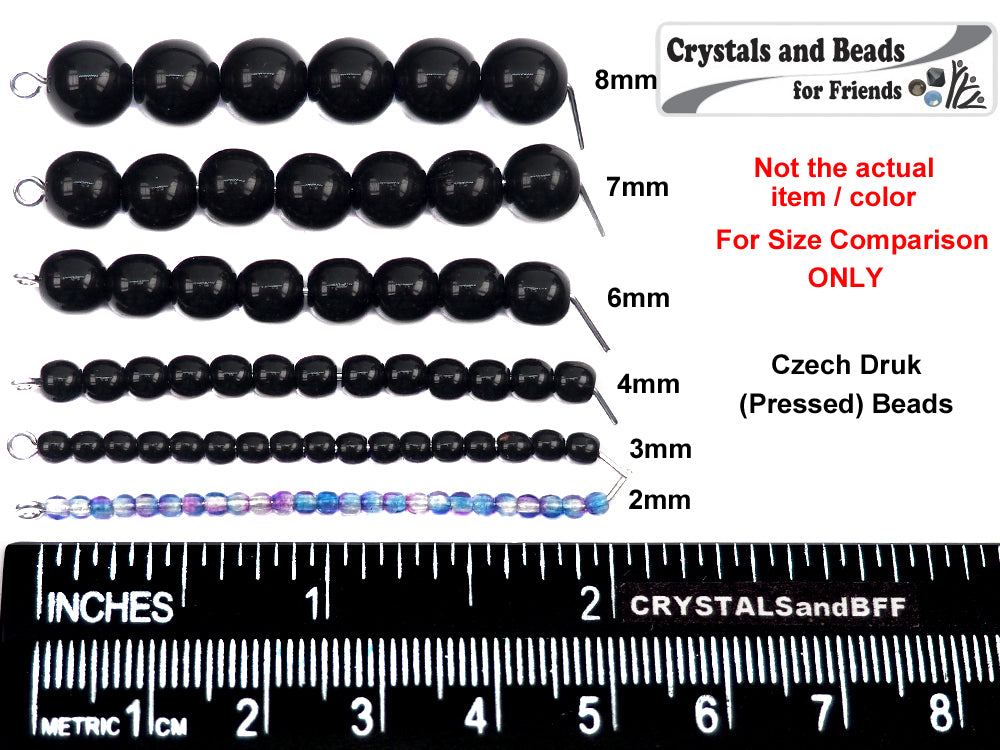 'Czech Round Smooth Pressed Glass Beads in Jet black, 2mm, 3mm, 4mm, 6mm, 7mm, 8mm Druk Bead