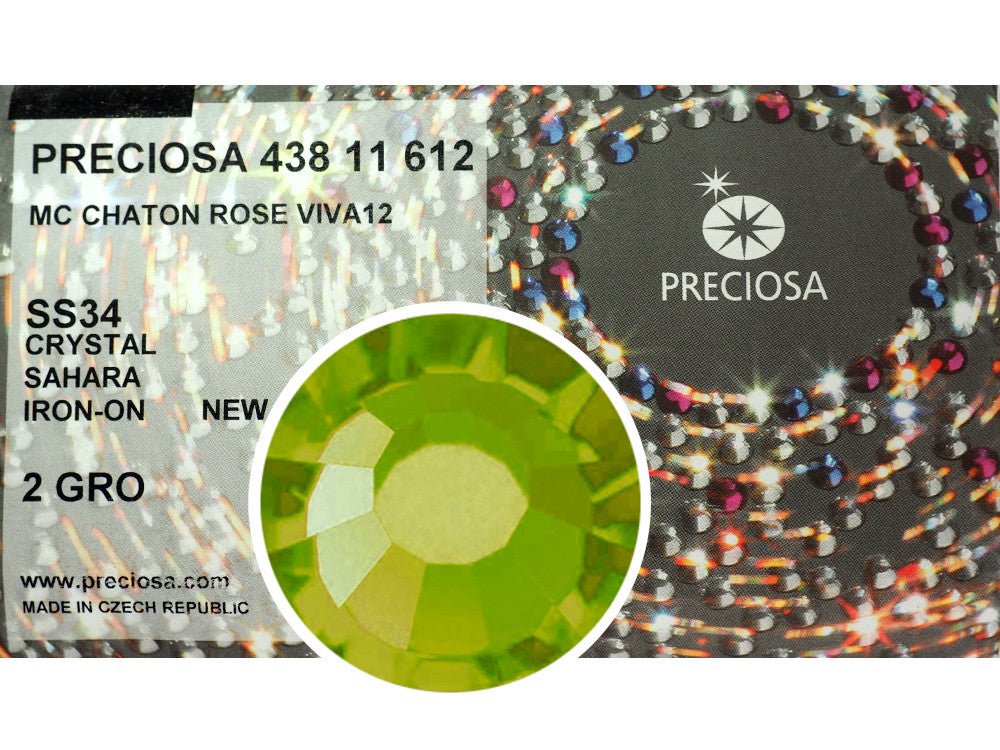 Crystal Sahara HOTFIX, 288 Preciosa Genuine Czech Crystals 34ss Viva12 Iron-on, ss34, 7mm