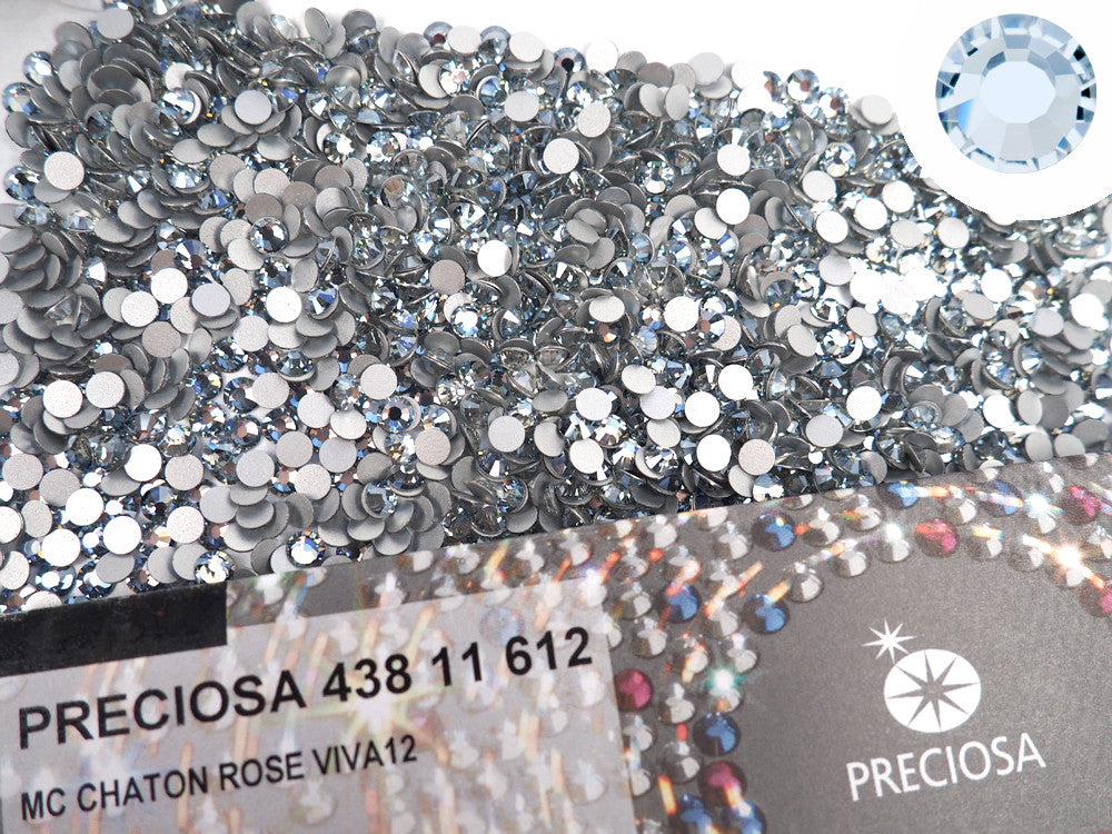 Crystal Lagoon Preciosa VIVA or MAXIMA Chaton Roses (Rhinestone Flatbacks) Genuine Czech Crystals clear coated with silvery light blue