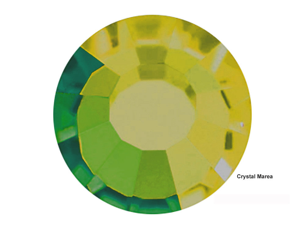Crystal Marea, Preciosa Viva Chaton Roses Article 438-11-612 (Viva12 Rhinestone Flatbacks), Genuine Czech Crystals, clear with orangy yellow green multi coating