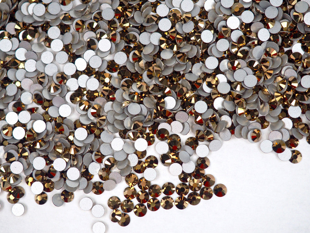 Crystal Monte Carlo Preciosa Viva Chaton Roses Article 438-11-612 (Viva12 Rhinestone Flatbacks) Genuine Czech Crystals clear coated with dorado bronze metallic ss16 ss20
