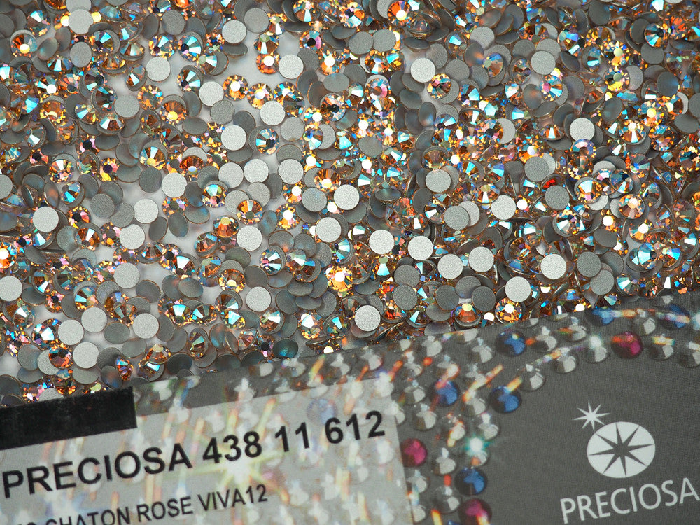 Gold Quartz AB Preciosa VIVA or MAXIMA Chaton Roses (Rhinestone Flatbacks) Genuine Czech Crystals light yellow gold coated with Aurora Borealis