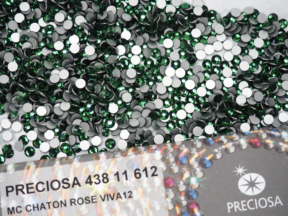 Green Turmaline Preciosa VIVA or MAXIMA Chaton Roses (Rhinestone Flatbacks) Genuine Czech Crystals