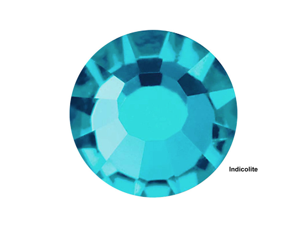 Indicolite Preciosa VIVA or MAXIMA Chaton Roses (Rhinestone Flatbacks) Genuine Czech Crystals light blue green