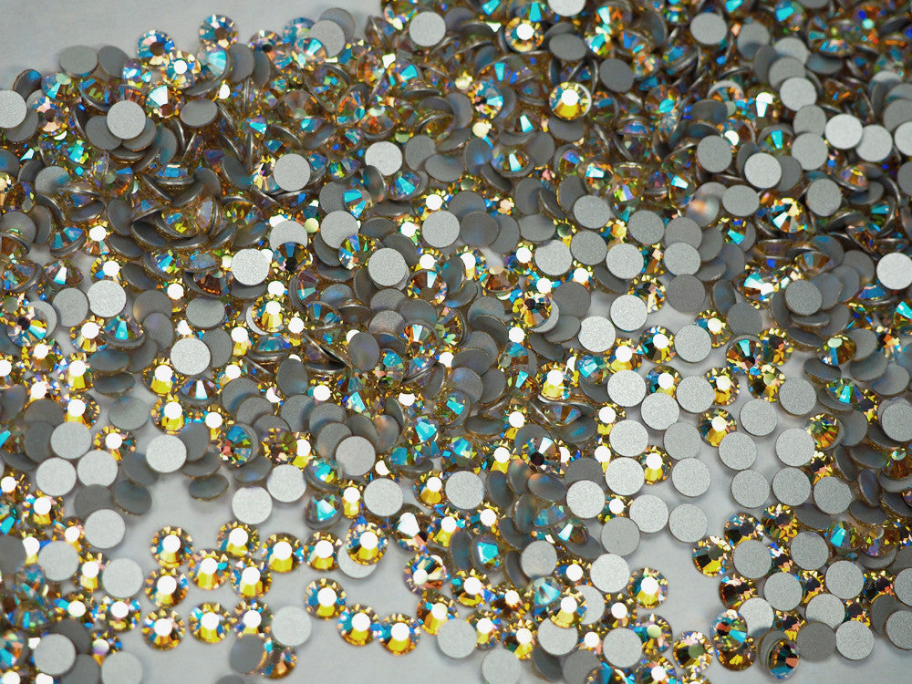 Jonquil AB Preciosa VIVA or MAXIMA Chaton Roses (Rhinestone Flatbacks) Genuine Czech Crystals light yellow coated with Aurora Borealis