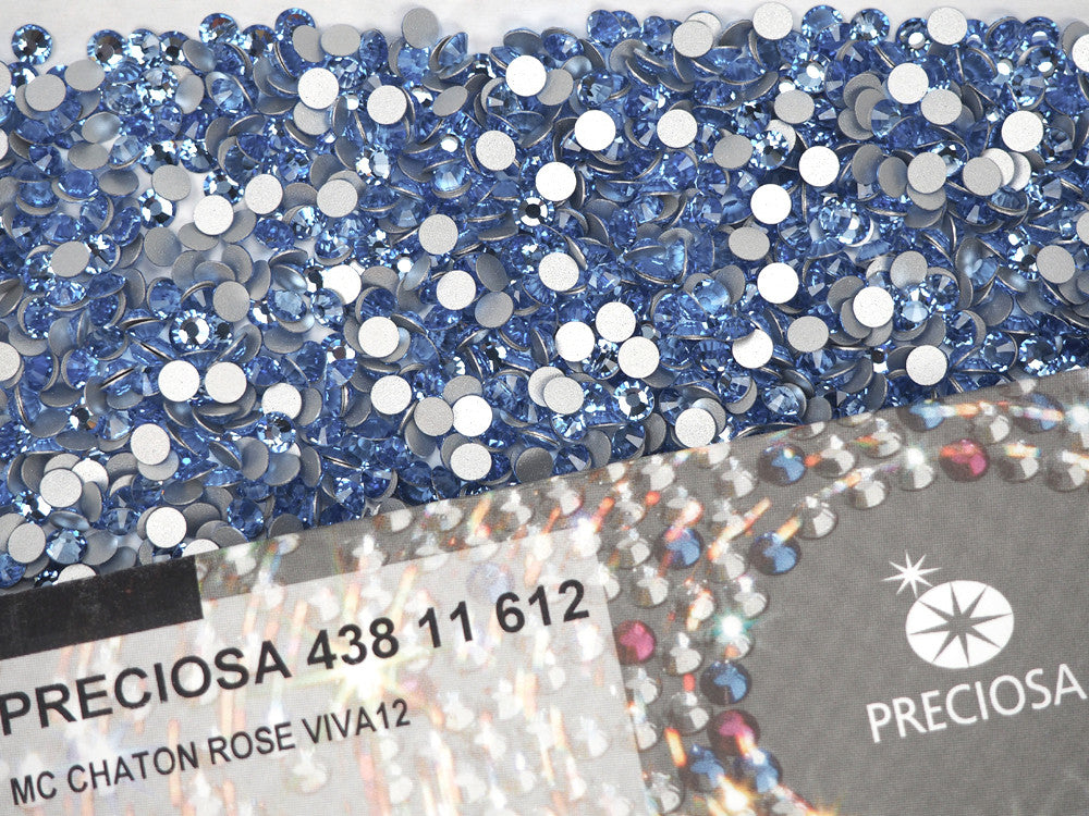 Light Sapphire Preciosa VIVA or MAXIMA Chaton Roses (Rhinestone Flatbacks) Genuine Czech Crystals light blue ss12 ss16 ss20 ss34