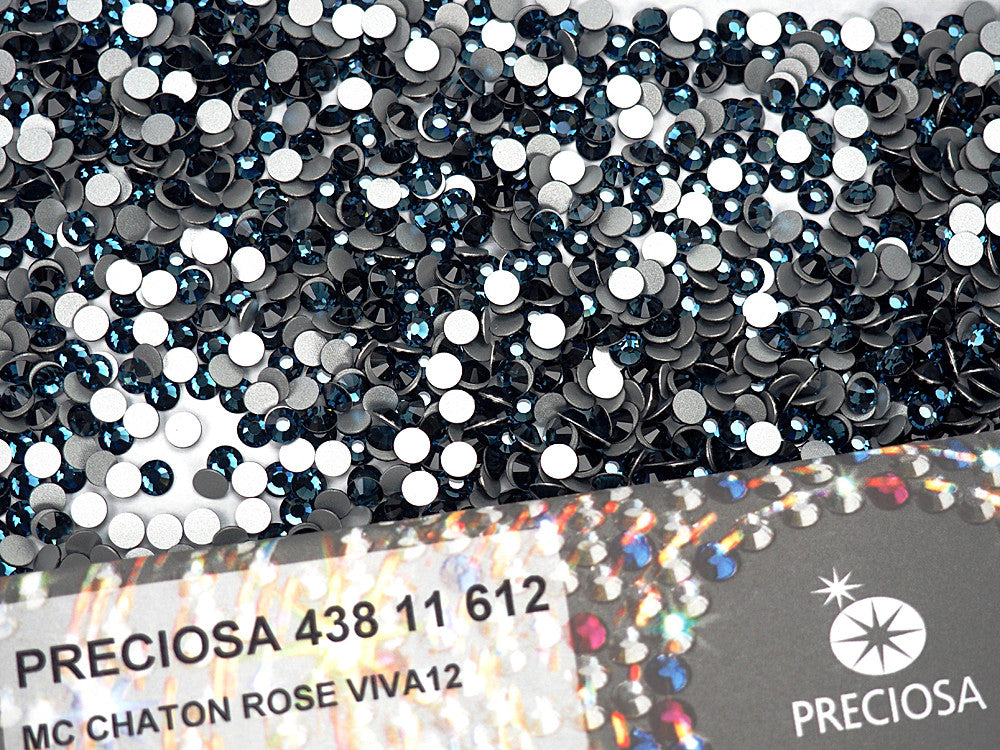 Montana Preciosa VIVA or MAXIMA Chaton Roses (Rhinestone Flatbacks) Genuine Czech Crystals dark silvery blue ss10 ss12 ss16 ss20 ss34