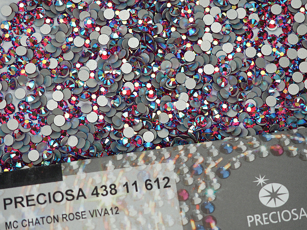 Ruby AB Preciosa VIVA or MAXIMA Chaton Roses (Rhinestone Flatbacks) Genuine Czech Crystals ruby red coated with Aurora Borealis ss12 ss20