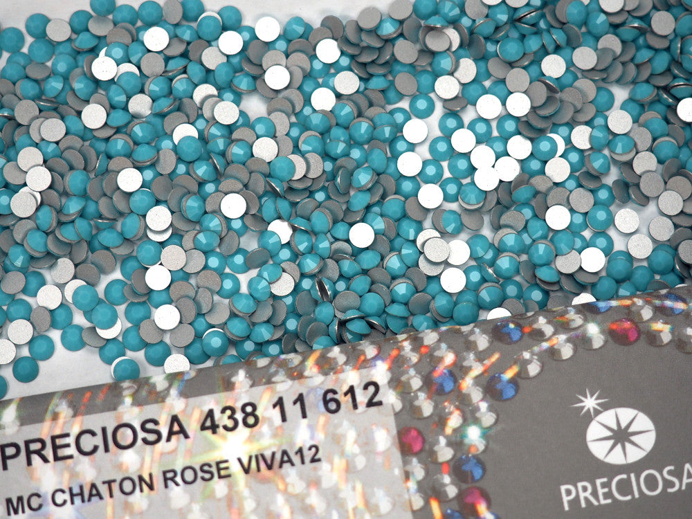 Turquoise opaque, Preciosa VIVA or MAXIMA Chaton Roses (Rhinestone Flatbacks), Genuine Czech Crystals, milky blue