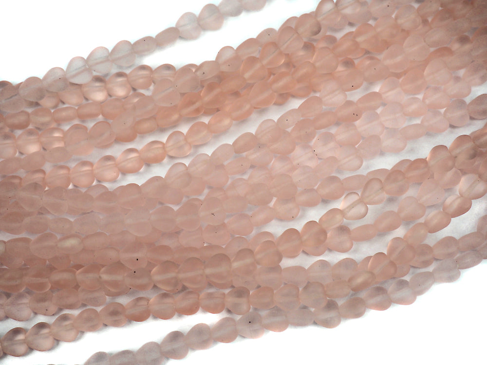 Czech glass Heart shaped druk beads 6x6mm Rosaline Matted, pink iced color, Strung Pressed Beads, 68 pieces