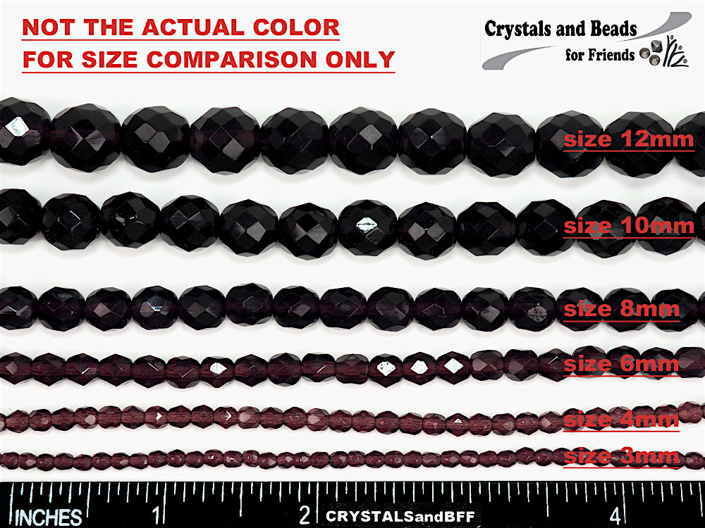 Light Black Diamond, Czech Fire Polished Round Faceted Glass Beads, 8mm, 51 pieces, 16 inch strand
