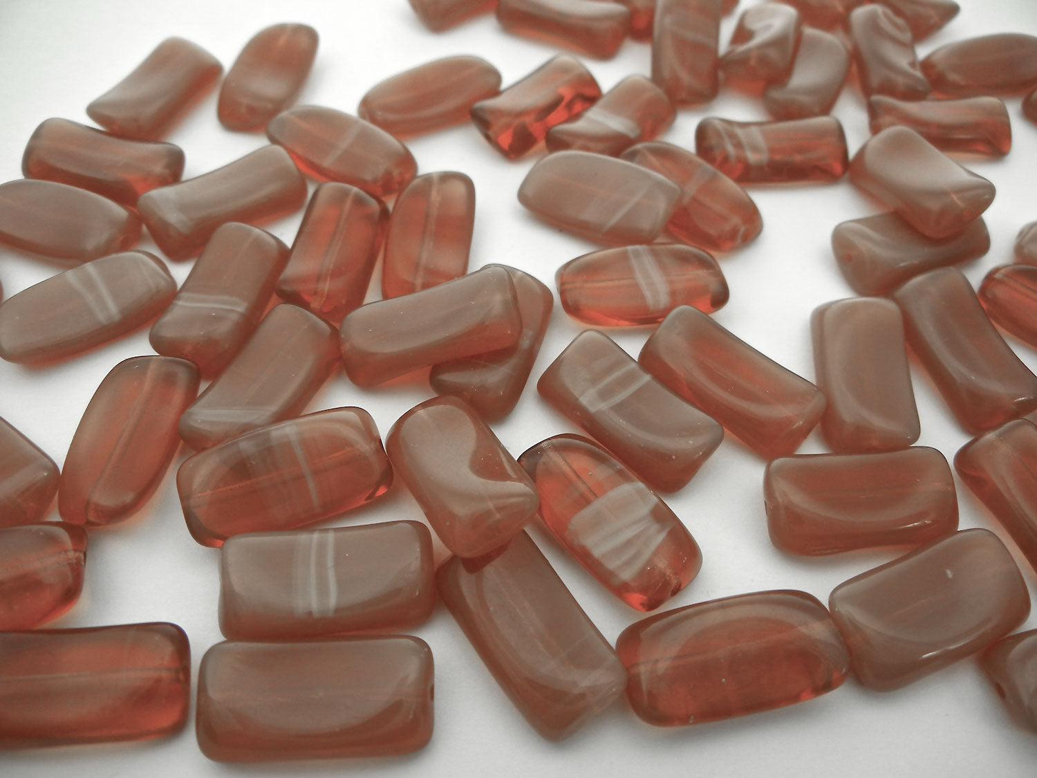 60 Preciosa Czech glass twisted rectangle beads 18x9mm Tan Brown Opal, zz 26